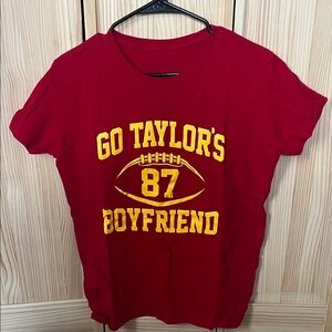 Red Graphic T-Shirt with Yellow Print